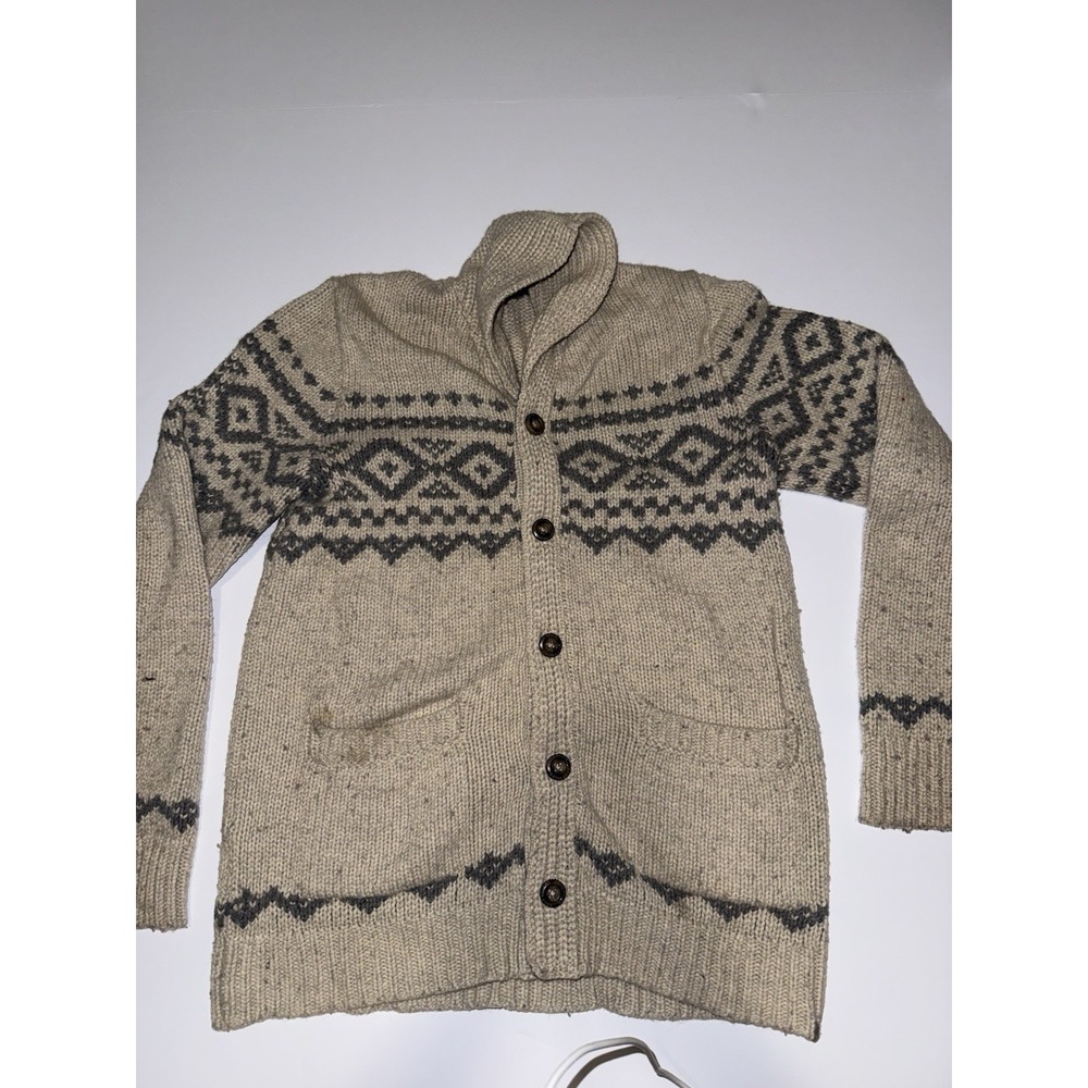 Eddie Bauer Men Small Cardigan Cowichan Fair Isle Wool Blend Outdoor Cabincore